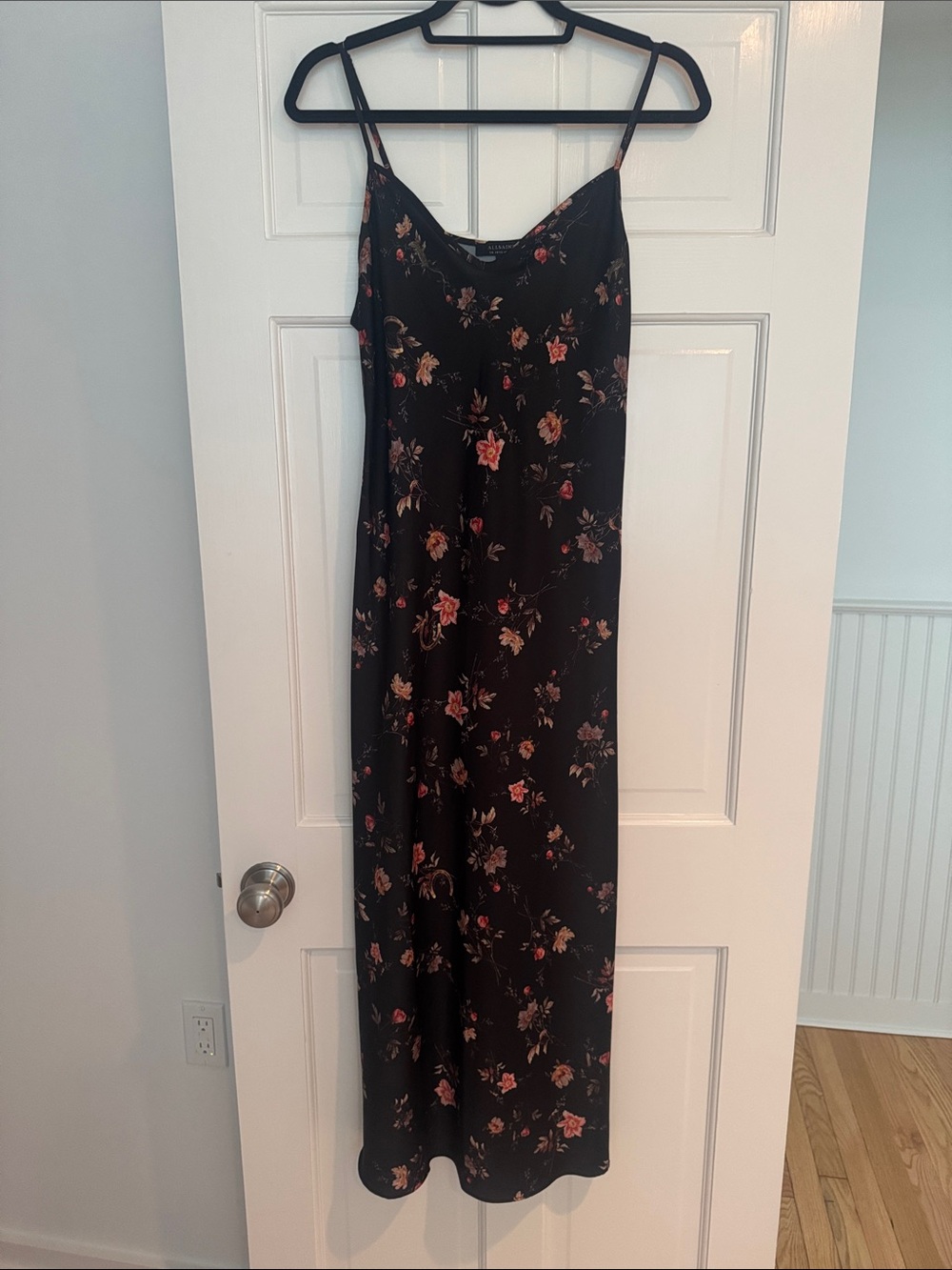 All Saints Black Floral Maxi Slip Dress